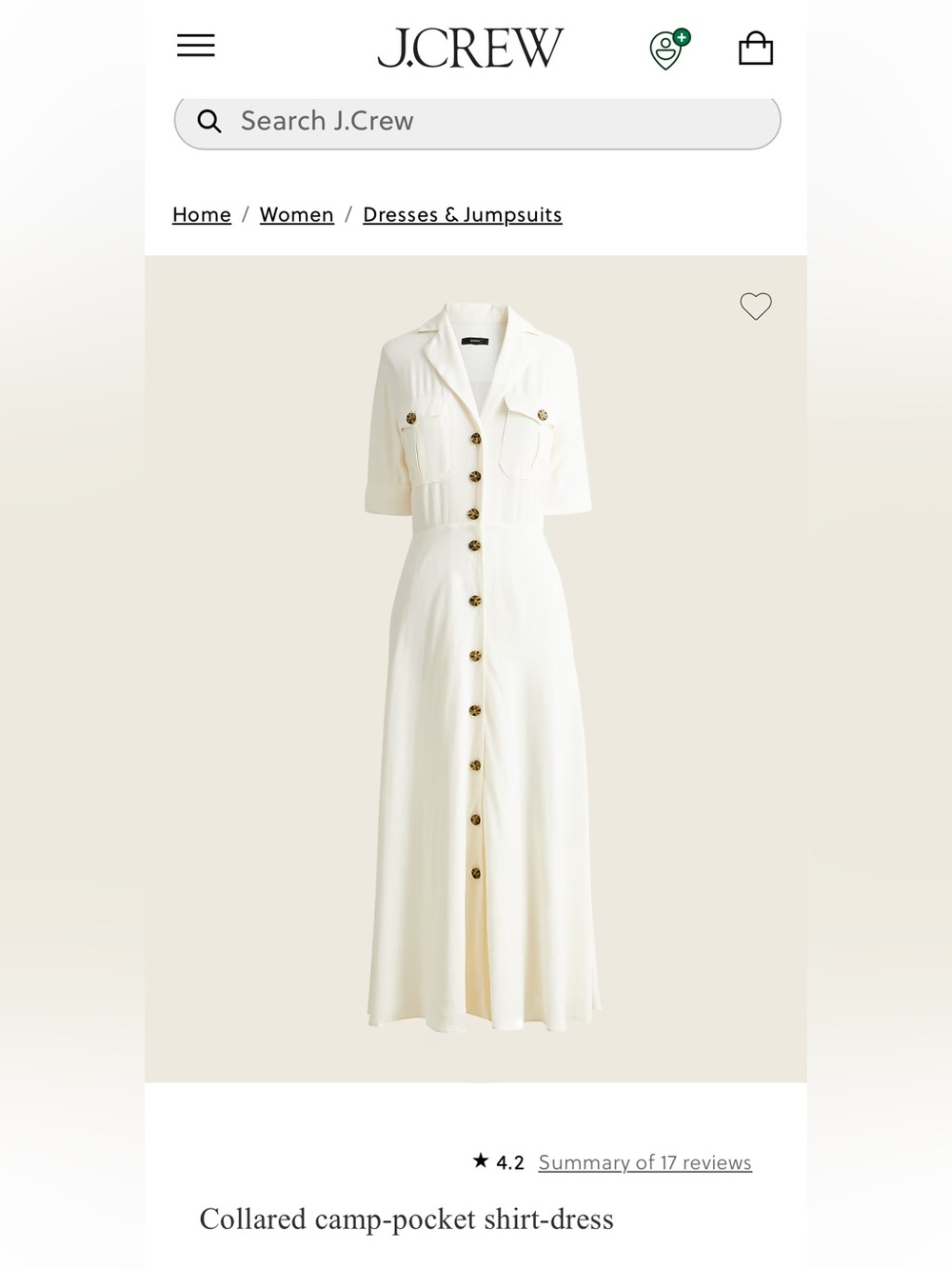 J. Crew button down collared classic ivory dress, XXS 00 Midi bride wedding